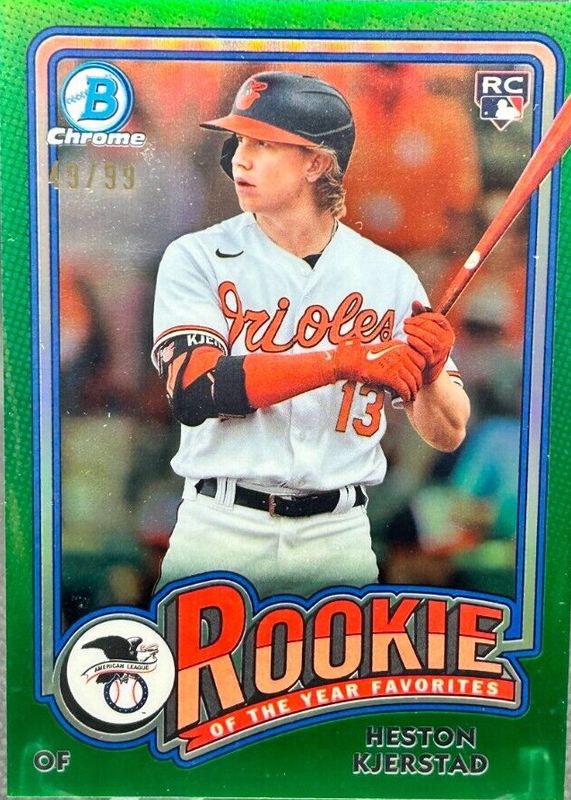 Heston Kjerstad 2024 Bowman #ROY-14 Rookie of the Year Favorites - Green Refractor /99 Rookie RAW