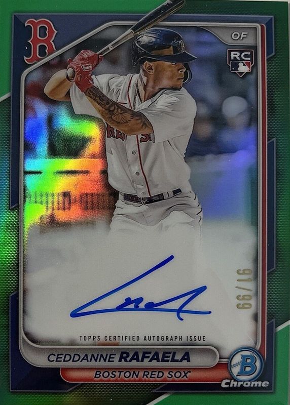 Ceddanne Rafaela 2024 Bowman #CRA-CRA Chrome Rookie Auto - Green Refractor /99 RAW
