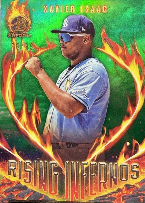 Xavier Isaac 2024 Bowman #RI-16 Rising Infernos - Green Refractor /99 RAW