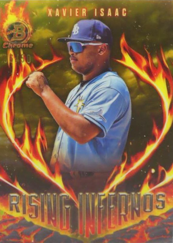 Xavier Isaac 2024 Bowman #RI-16 Rising Infernos - Gold Refractor /50 PSA 9