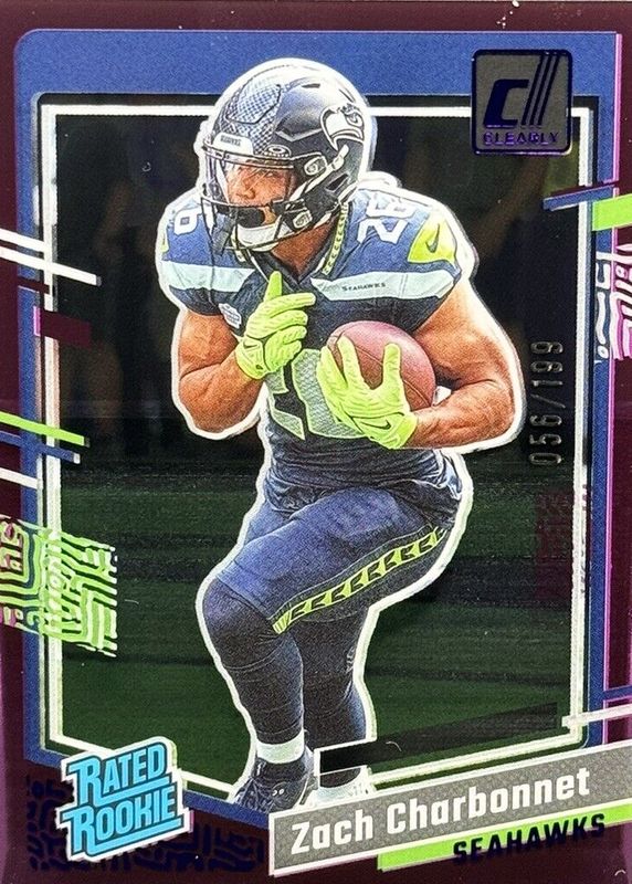 Zach Charbonnet 2023 Clearly Donruss #91 Purple /199 Rookie RAW