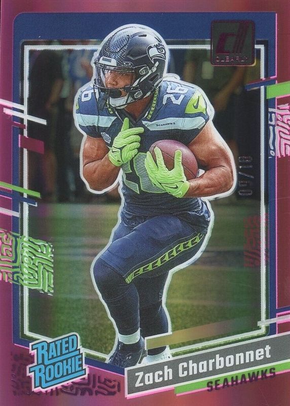Zach Charbonnet 2023 Clearly Donruss #91 Pink /10 Rookie RAW