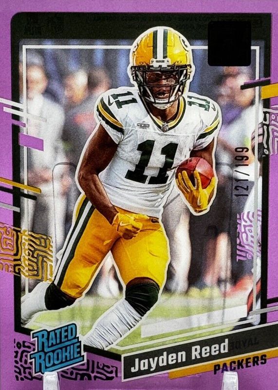 Jayden Reed 2023 Clearly Donruss #68 Purple /199 Rookie SGC 9.5