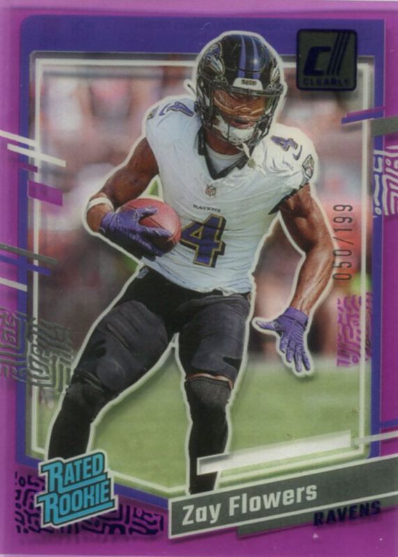 Zay Flowers 2023 Clearly Donruss #92 Purple /199 Rookie PSA 10