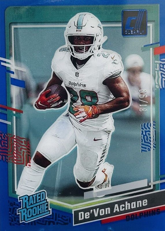 De'Von Achane 2023 Clearly Donruss #59 Blue /99 Rookie PSA 10