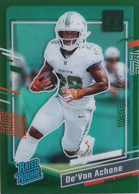 De'Von Achane 2023 Clearly Donruss #59 Green /25 Rookie PSA 10