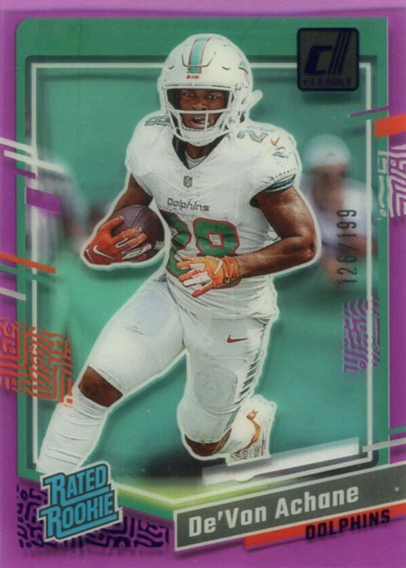 De'Von Achane 2023 Clearly Donruss #59 Purple /199 Rookie PSA 10