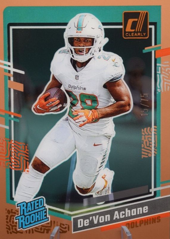 De'Von Achane 2023 Clearly Donruss #59 Orange /75 Rookie PSA 10