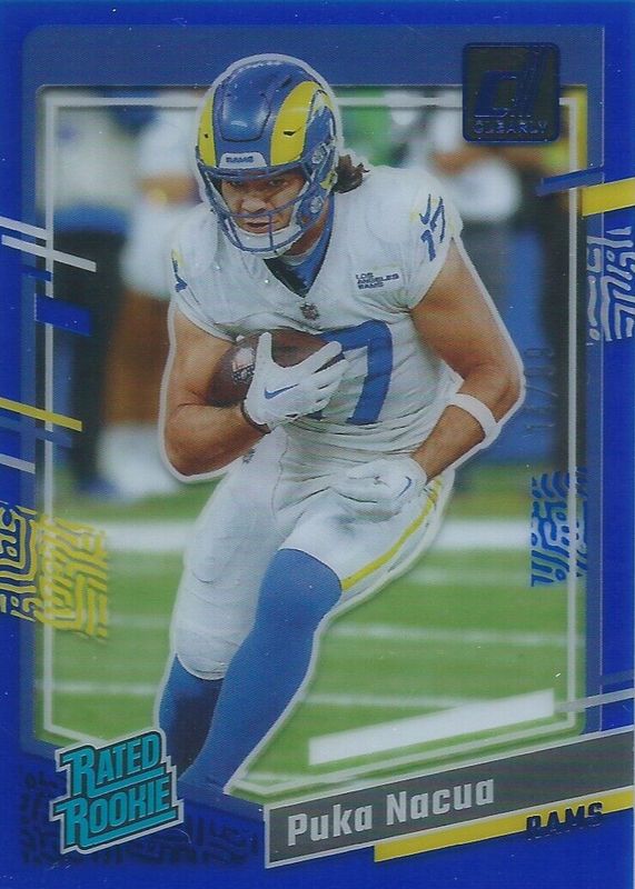 Puka Nacua 2023 Clearly Donruss #96 Blue /99 Rookie SGC 10