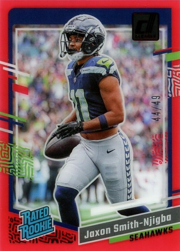 Jaxon Smith-Njigba 2023 Clearly Donruss #67 Red /49 Rookie RAW