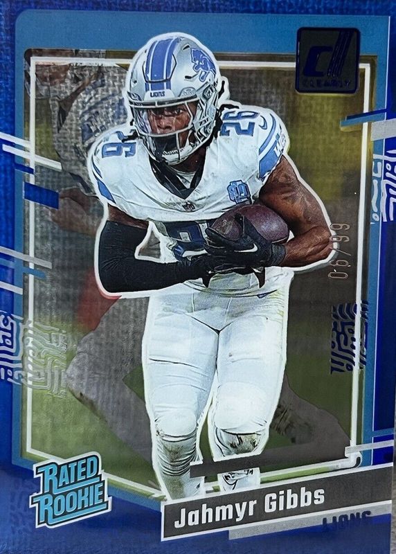 Jahmyr Gibbs 2023 Clearly Donruss #62 Blue /99 Rookie SGC 9