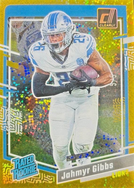 Jahmyr Gibbs 2023 Clearly Donruss #62 Holo Gold /5 Rookie RAW