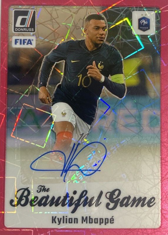 Kylian Mbappe 2023 Donruss #BG-KM The Beautiful Game Autographs - Pink Velocity PSA 10