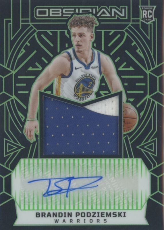 Brandin Podziemski 2023 Obsidian #223 Rookie Jersey Autographs - Electric Etch Green /25 Rookie BGS 9