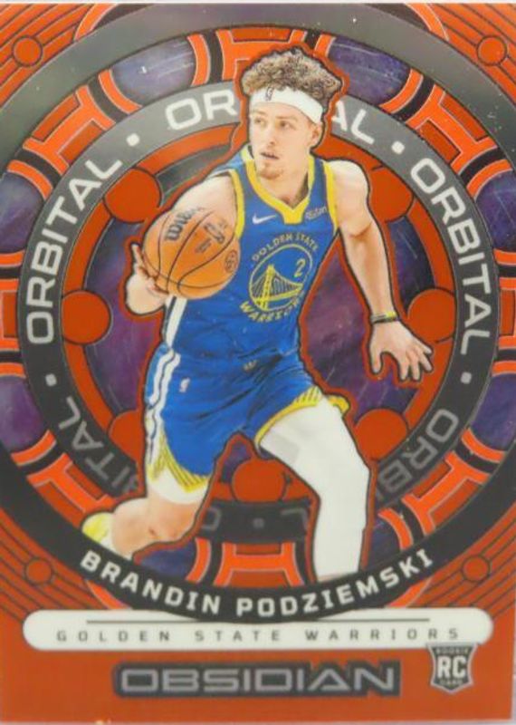 Brandin Podziemski 2023 Obsidian #8 Orbital - Electric Etch Orange Flood /75 Rookie PSA 9