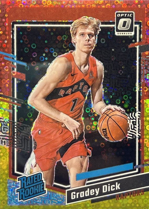 Gradey Dick 2023 Optic #212 Fast Break Red & Yellow /7 Rookie RAW