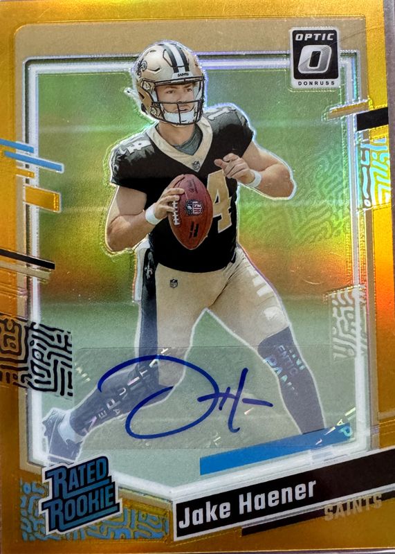 Jake Haener 2023 Optic #277 Rated Rookie Autographs - Gold /10 Rookie RAW