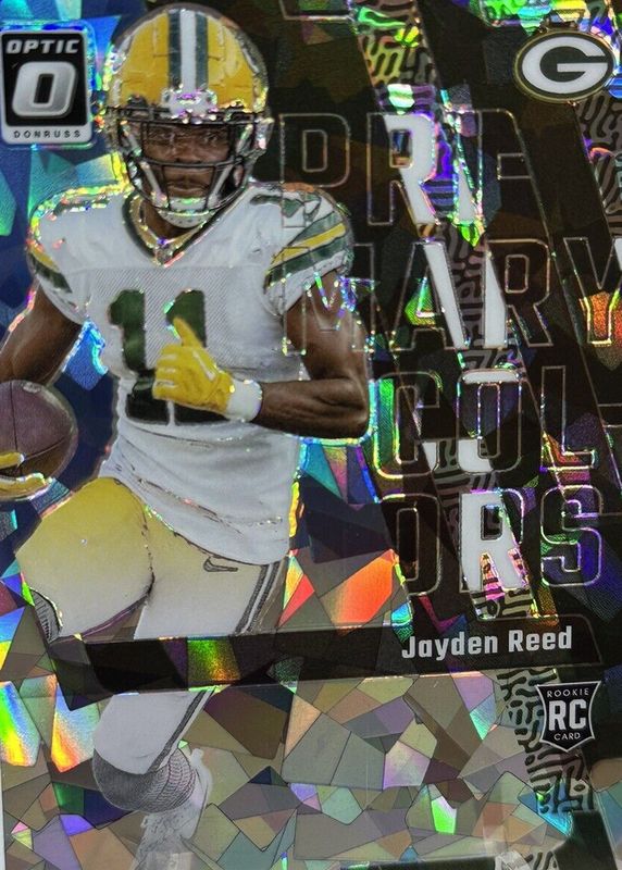 Jayden Reed 2023 Optic #12 Rookie Primary Colors - Ice /15 Rookie RAW