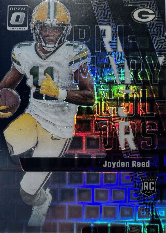 Jayden Reed 2023 Optic #12 Rookie Primary Colors - Black Pandora /25 PSA 10