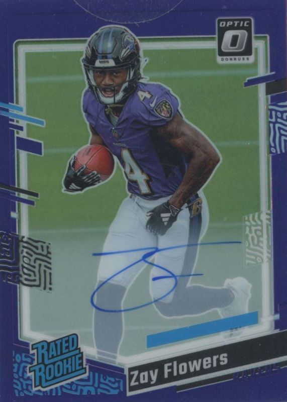 Zay Flowers 2023 Optic #210 Rated Rookie Autographs - Purple /35 RAW