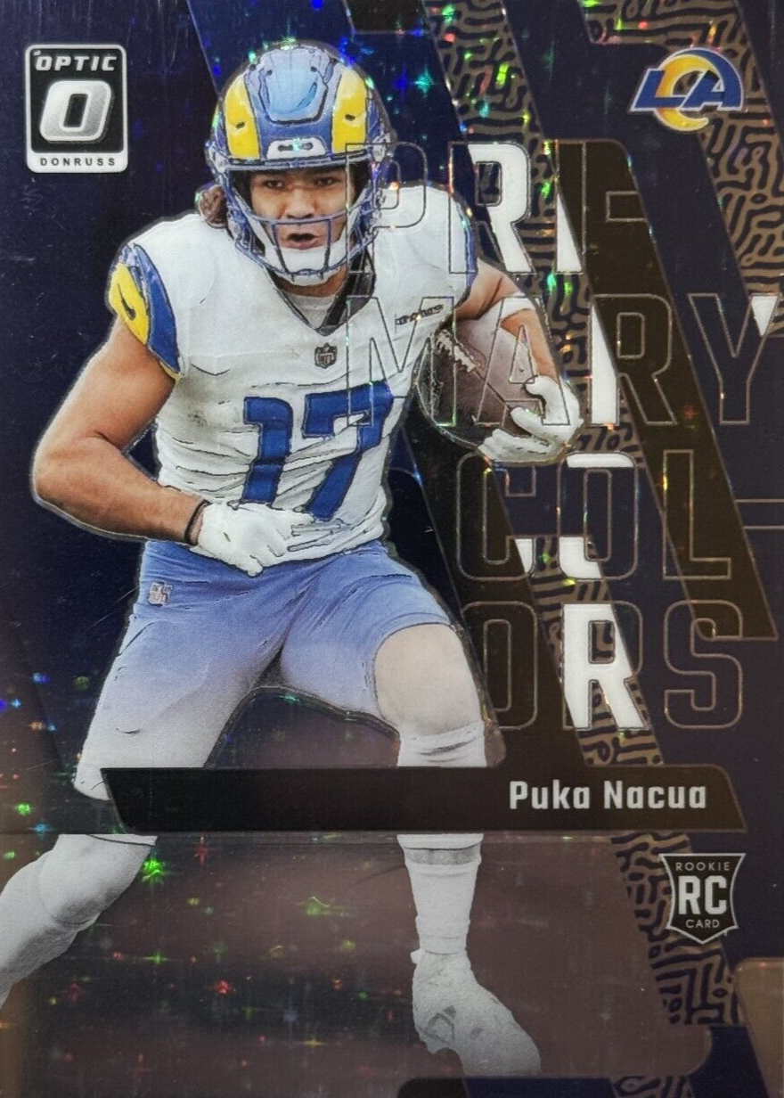 Puka Nacua 2023 Optic #4 Rookie Primary Colors - Purple Stars /25