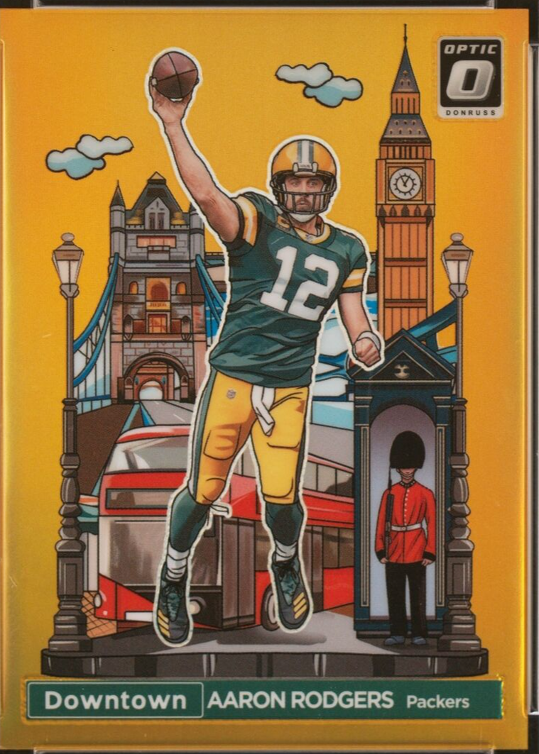 Aaron Rodgers 2023 Optic #4 International Downtown - Gold /10