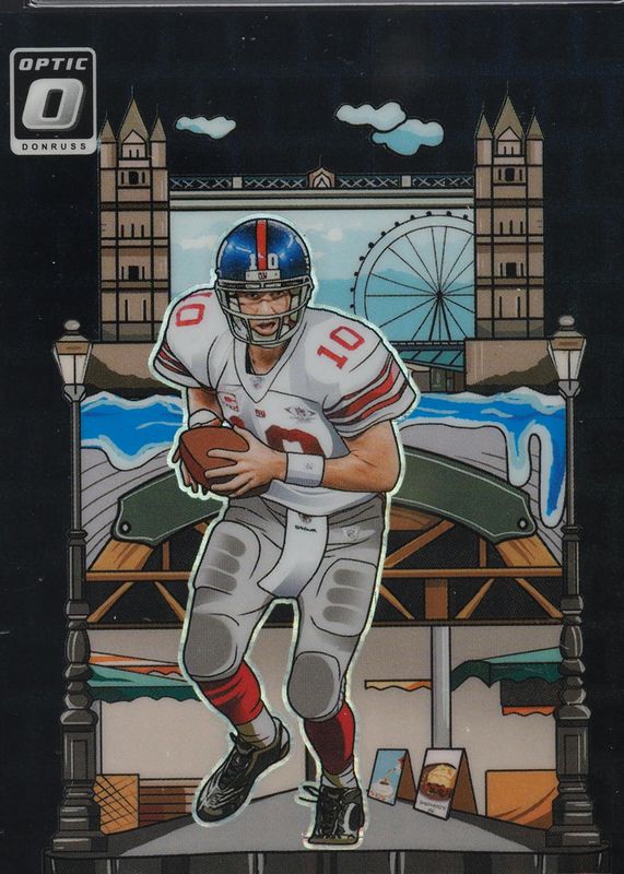 Eli Manning 2023 Optic #1 International Downtown - Black Pandora /25 PSA 9