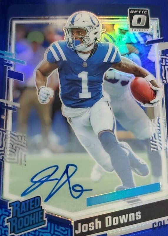 Josh Downs 2023 Optic #248 Rated Rookie Autographs - Blue /99 Rookie SGC 10