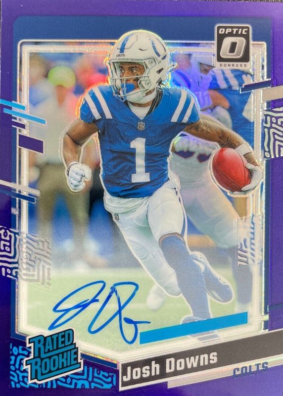 Josh Downs 2023 Optic #248 Rated Rookie Autographs - Purple /35 Rookie SGC 10