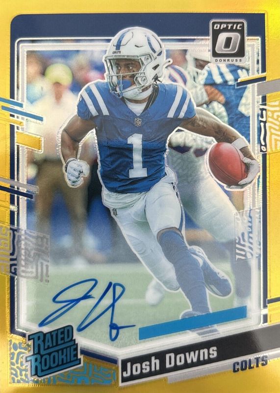 Josh Downs 2023 Optic #248 Rated Rookie Autographs - Gold /10 Rookie SGC 10