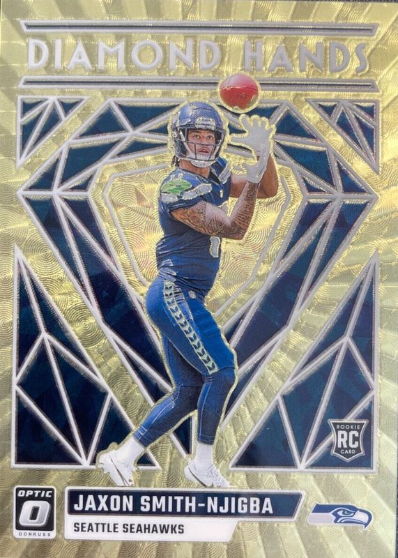 Jaxon Smith-Njigba 2023 Optic #DH-JSN Diamond Hands - Gold Vinyl /1 Rookie RAW