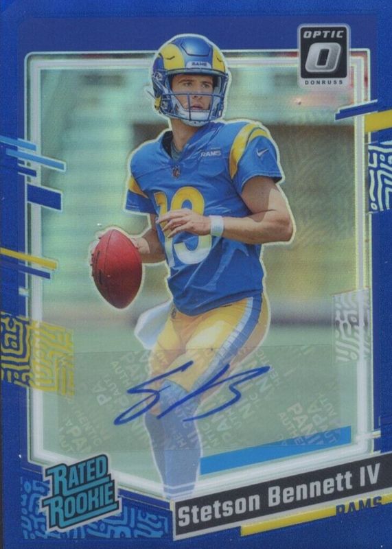 Stetson Bennett IV 2023 Optic #267 Rated Rookie Autographs - Blue /99 Rookie RAW