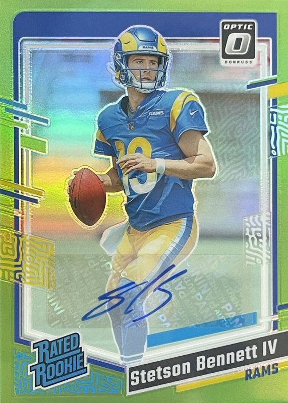 Stetson Bennett IV 2023 Optic #267 Rated Rookie Autographs - Green /5 Rookie SGC 9.5