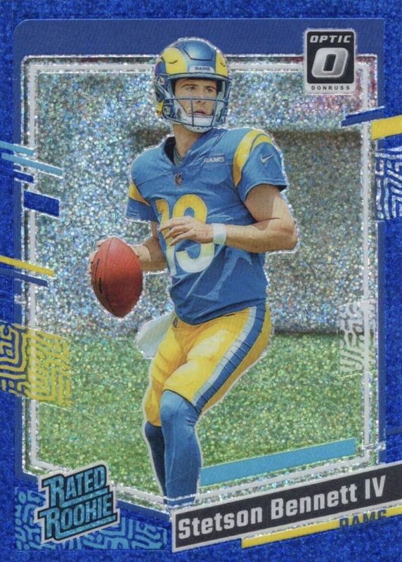 Stetson Bennett IV 2023 Optic #267 Blue Glitter /(SSP) Rookie PSA 10