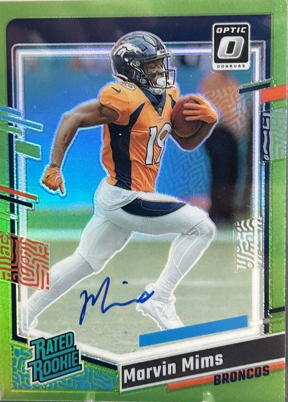 Marvin Mims 2023 Optic #231 Rated Rookie Autographs - Green /5 Rookie SGC 10