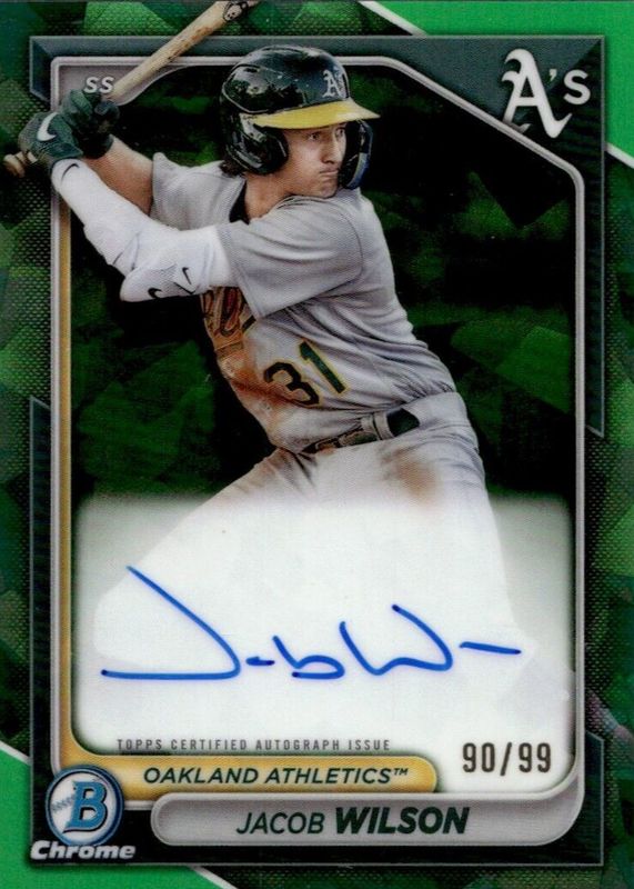 Jacob Wilson 2024 Bowman Sapphire Edition #BSPA-JWI Chrome Prospect Auto - Green /99 PSA 10