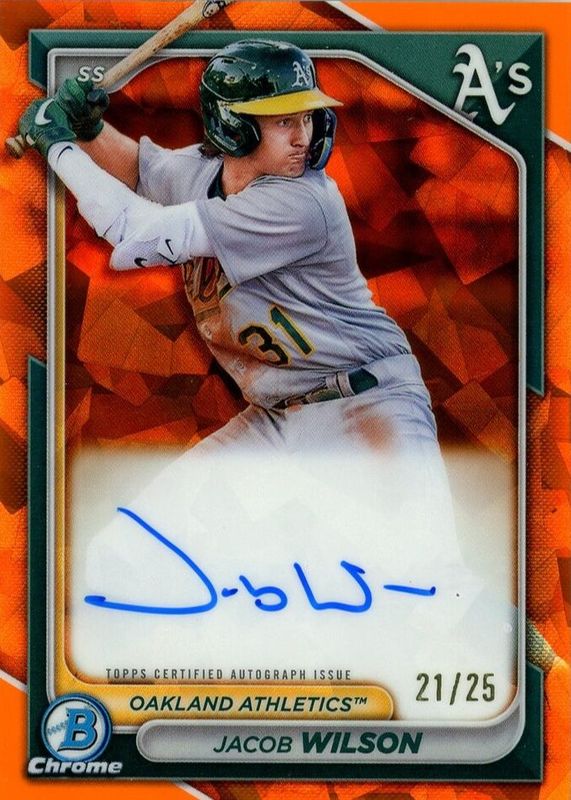 Jacob Wilson 2024 Bowman Sapphire Edition #BSPA-JWI Chrome Prospect Auto - Orange /25 PSA 10