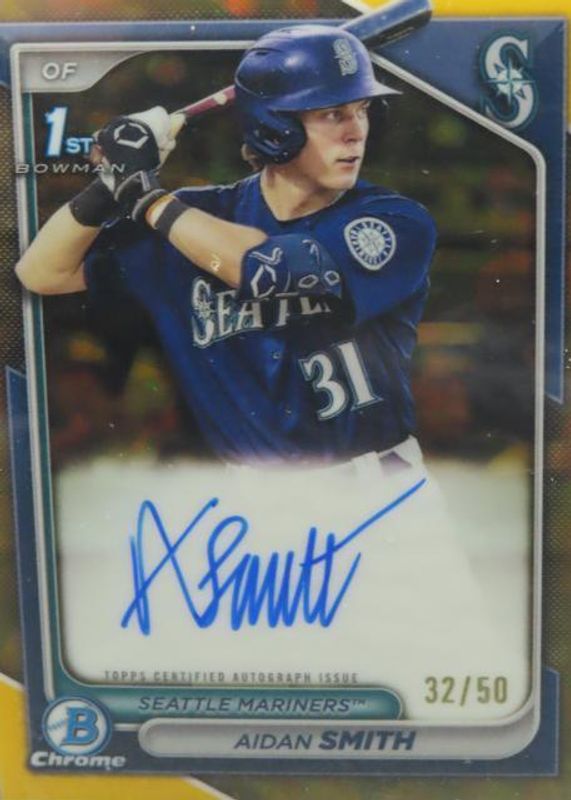 Aidan Smith 2024 Bowman Sapphire Edition #BSPA-ASM Chrome Prospect Auto - Gold /50 (1st) PSA 10