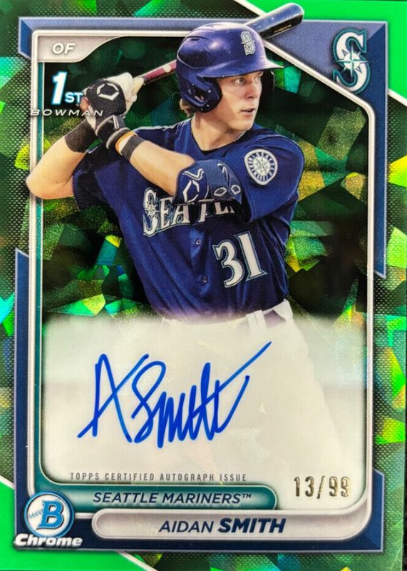 Aidan Smith 2024 Bowman Sapphire Edition #BSPA-ASM Chrome Prospect Auto - Green /99 (1st) RAW