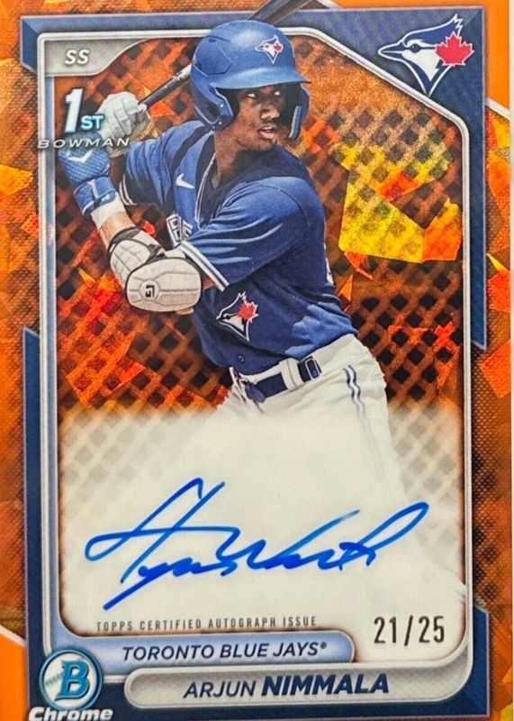 Arjun Nimmala 2024 Bowman Sapphire Edition #BSPA-AN Chrome Prospect Auto - Orange /25 (1st) PSA 10