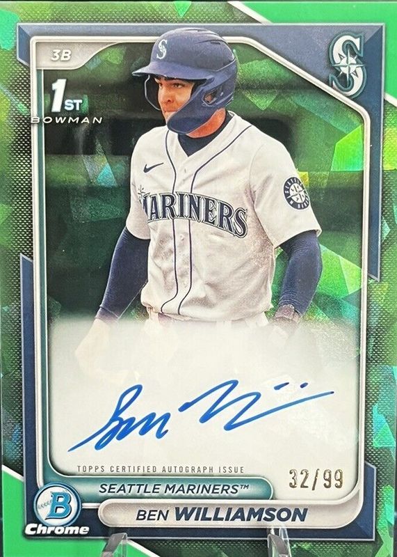 Ben Williamson 2024 Bowman Sapphire Edition #BSPA-BWI Chrome Prospect Auto - Green /99 (1st) RAW