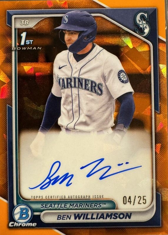 Ben Williamson 2024 Bowman Sapphire Edition #BSPA-BWI Chrome Prospect Auto - Orange /25 (1st) PSA 10