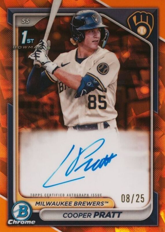 Cooper Pratt 2024 Bowman Sapphire Edition #BSPA-CPR Chrome Prospect Auto - Orange /25 (1st) SGC 9.5