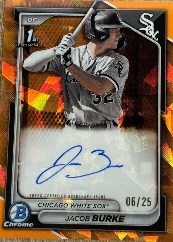 Jacob Burke 2024 Bowman Sapphire Edition #BSPA-JBU Chrome Prospect Auto - Orange /25 (1st) RAW