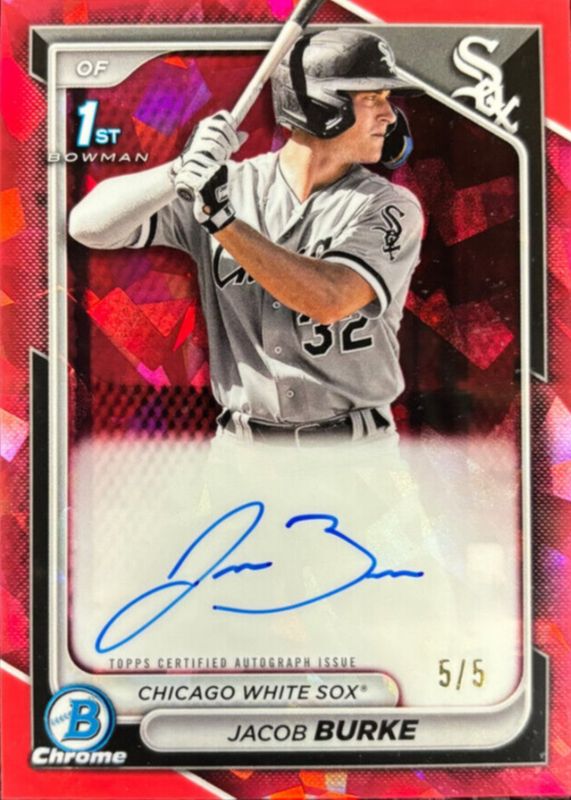 Jacob Burke 2024 Bowman Sapphire Edition #BSPA-JBU Chrome Prospect Auto - Red /5 (1st) RAW