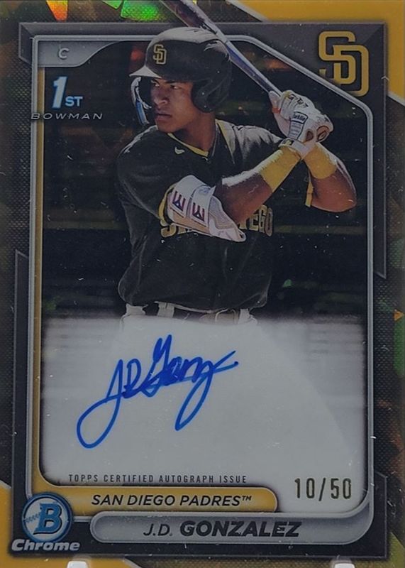JD Gonzalez 2024 Bowman Sapphire Edition #BSPA-JGO Chrome Prospect Auto - Gold /50 (1st) RAW