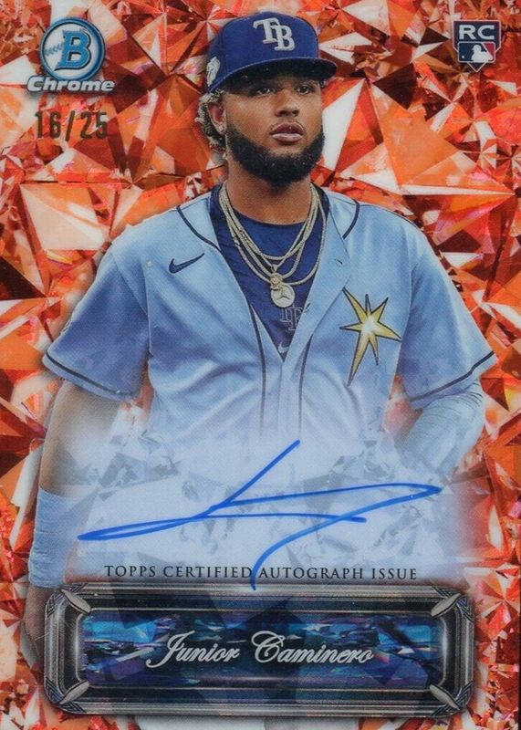 Junior Caminero 2024 Bowman Sapphire Edition #SSA-JC Sapphire Selections Autographs - Orange /25 Rookie PSA 10