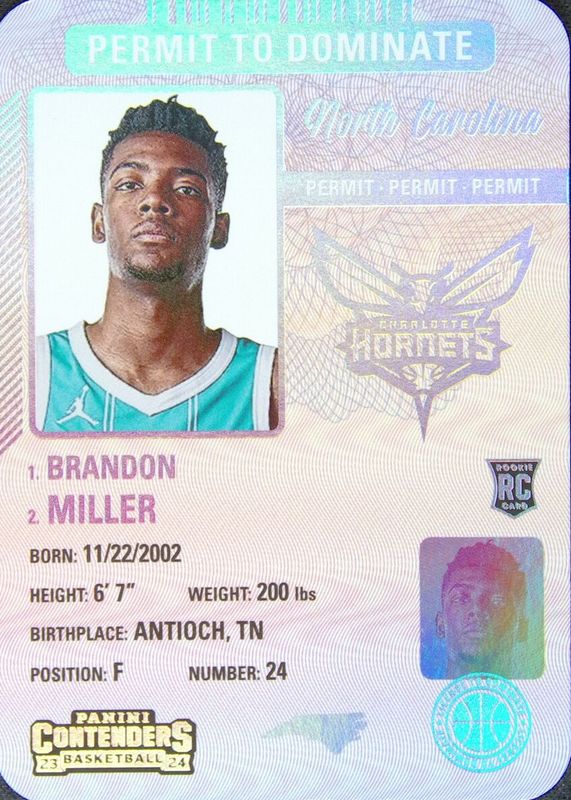 Brandon Miller 2023 Contenders #8 Permit to Dominate /(SSP) Rookie SGC 9.5