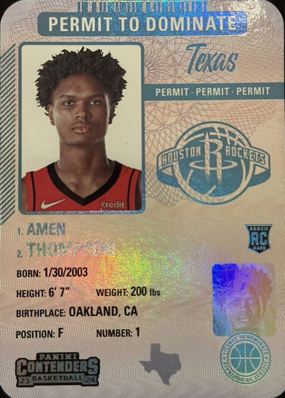 Amen Thompson 2023 Contenders #3 Permit to Dominate /(SSP) Rookie RAW