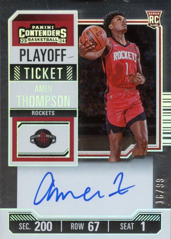 Amen Thompson 2023 Contenders #111 Rookie Ticket Auto - Playoff Ticket /99 RAW